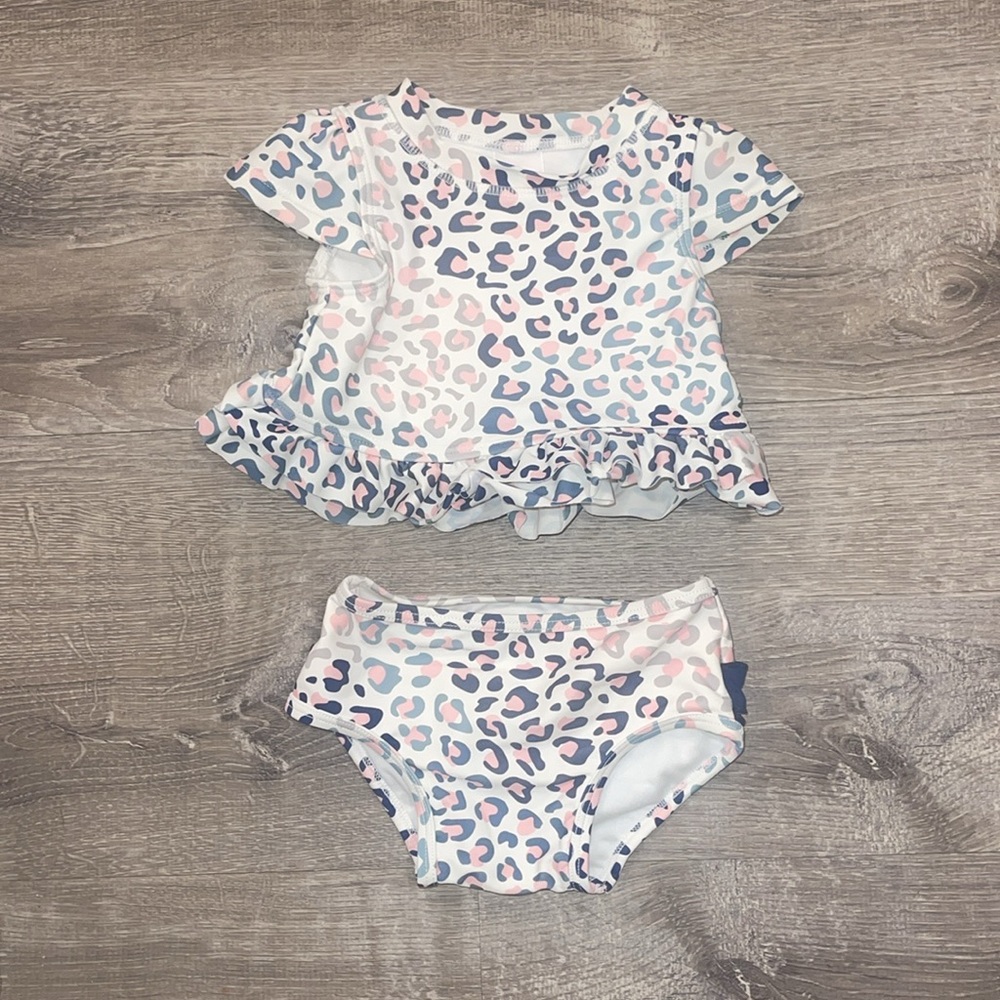 Ruffle Butts Cool Leopard Cap Sleeve Ruffle Hem Bikini 6-12 Months
